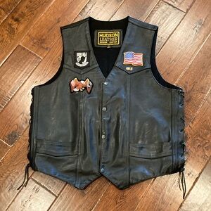 Hudson Genuine Leather Motorcycle Vest Size 48 USED